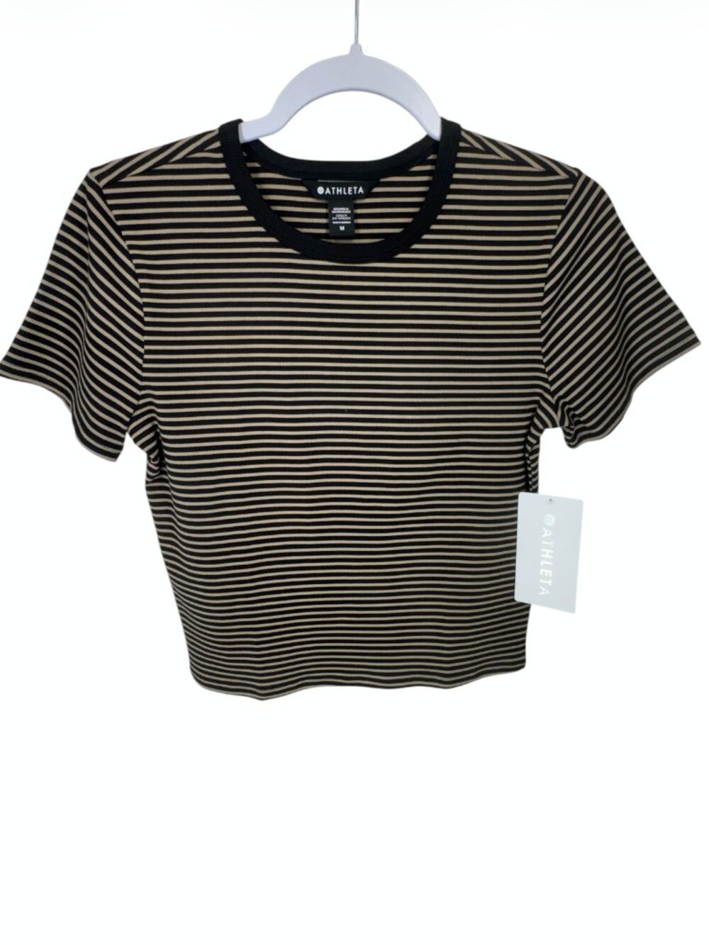 New Athleta Signature Rib Crop Tee in Martina Brown Stripe